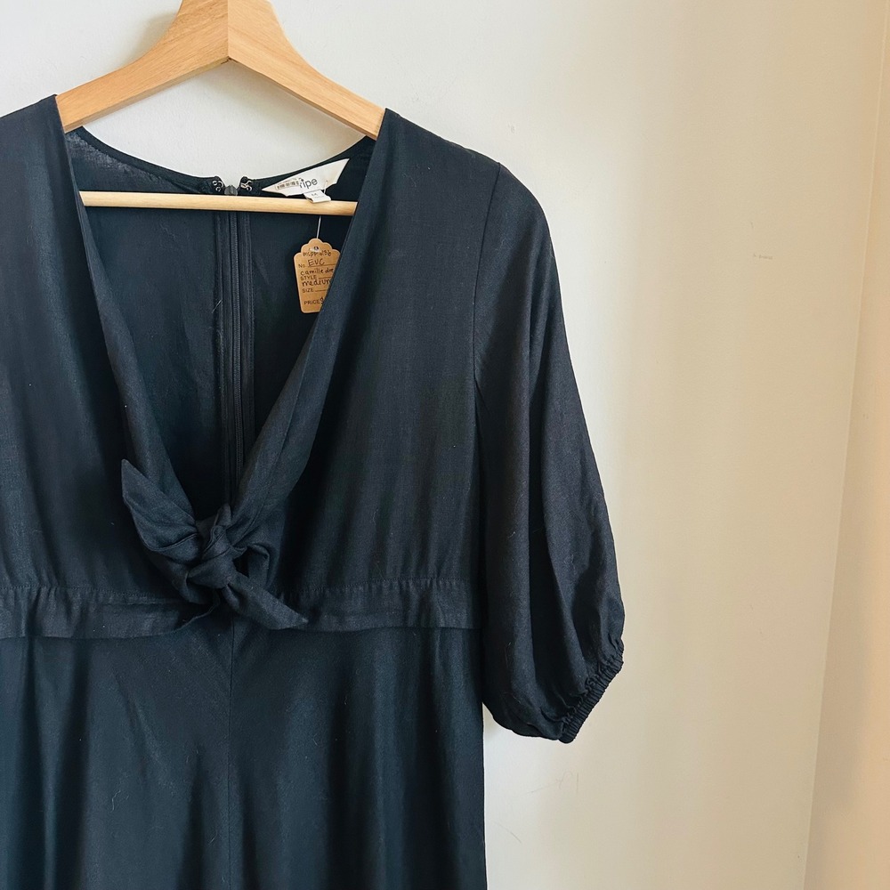 Ripe Maternity Camille Dress – Black Knot Front Empire Waist Midi – Size Medium - Picture 6 of 11